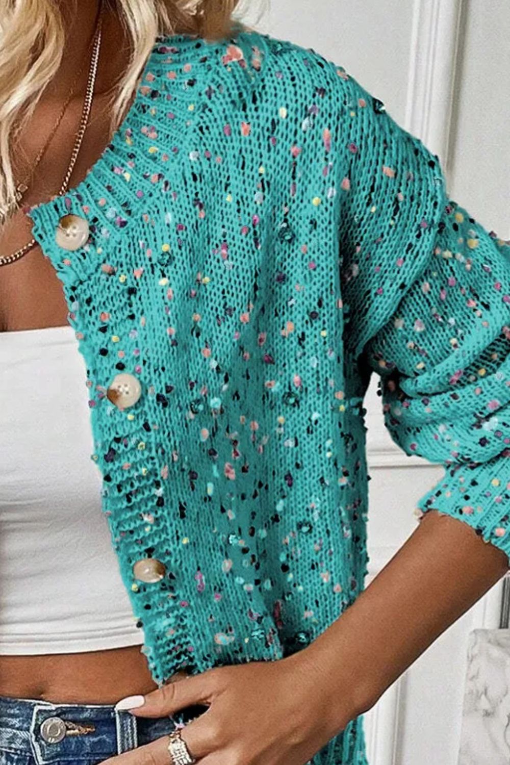 Funfetti Button Up Long Sleeve Cardigan
