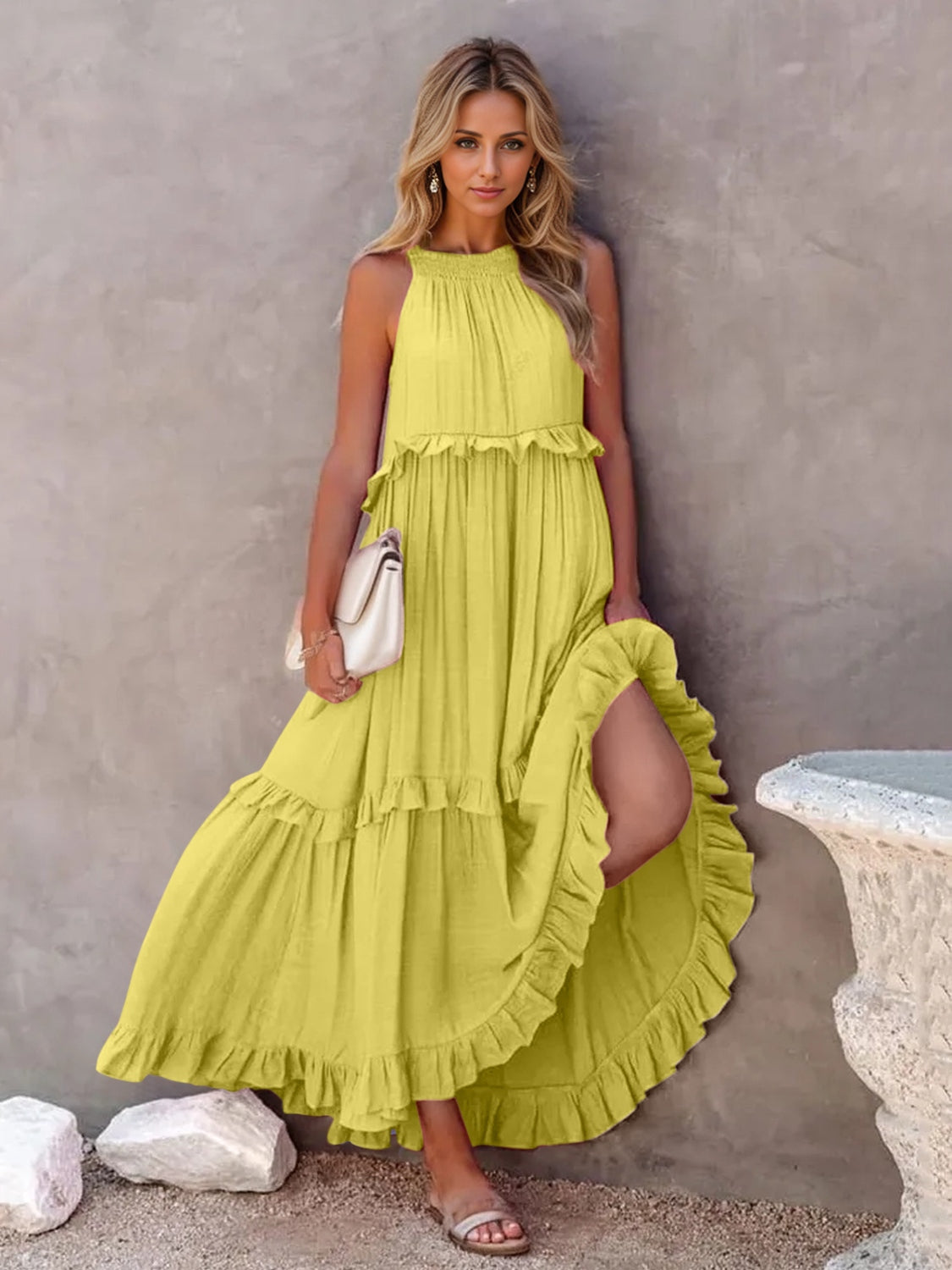 Abby Ruffled Sleeveless Tiered Maxi Dress with Pockets