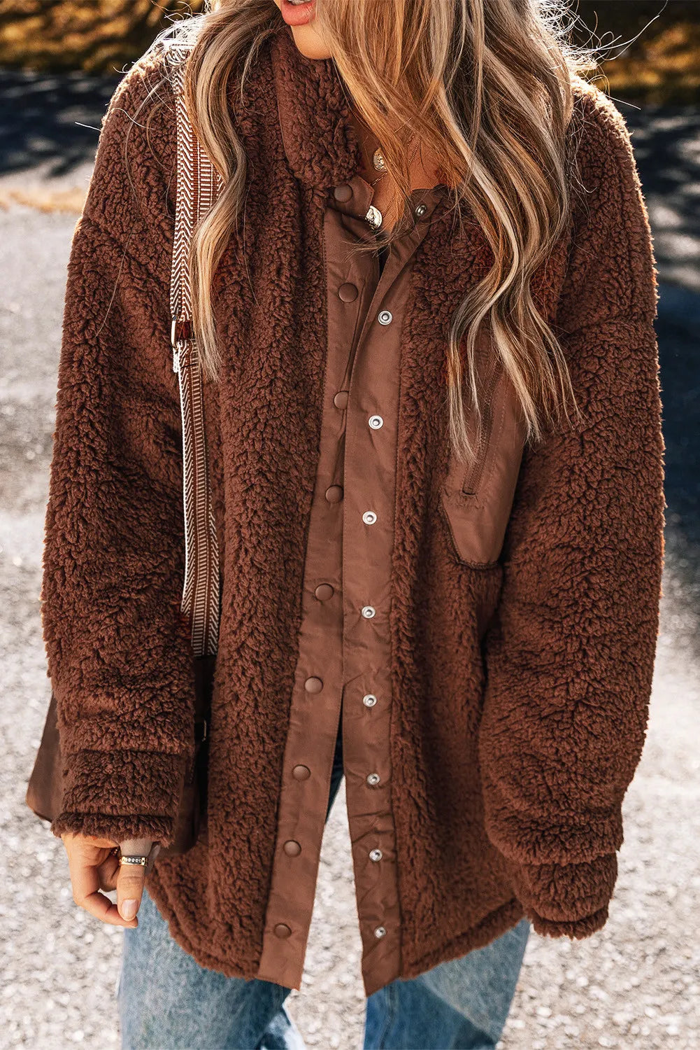 Pheobe Fuzzy Snap Down Dropped Shoulder Jacket