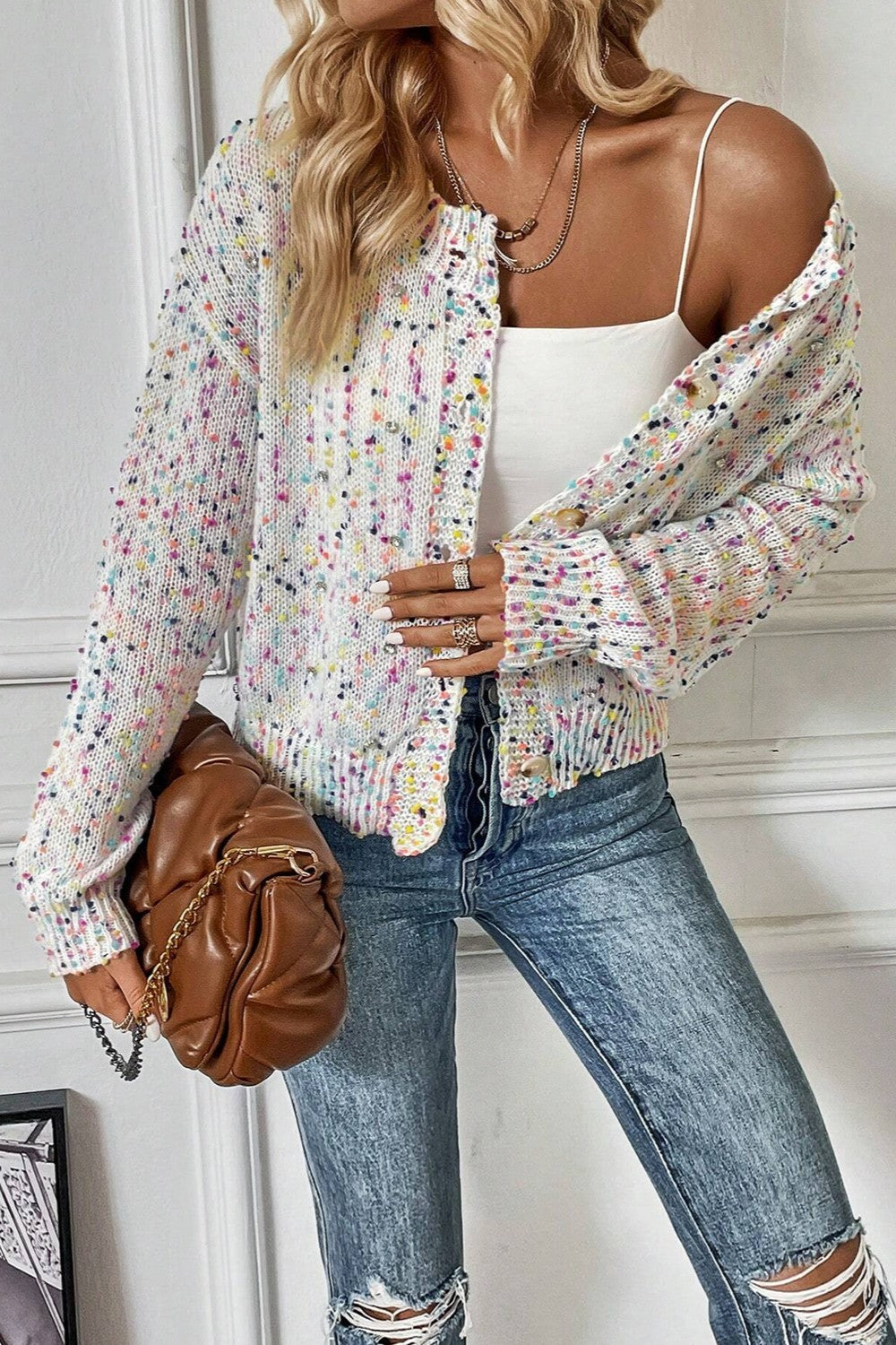 Funfetti Button Up Long Sleeve Cardigan