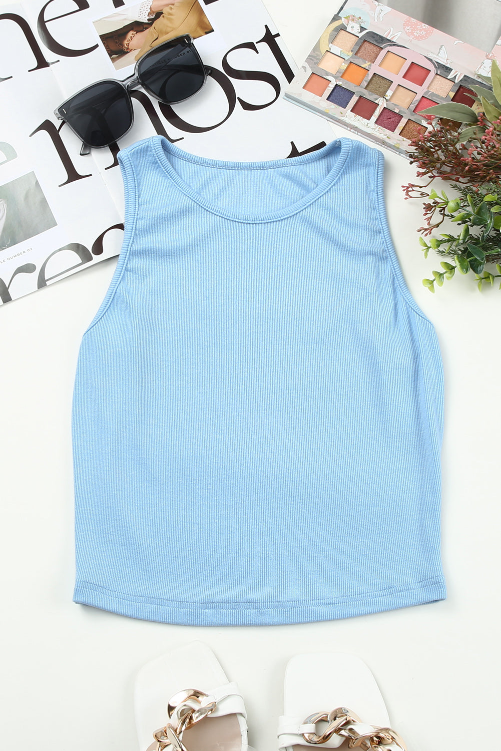 Ruby Ribbed Round Neck Cropped Tank