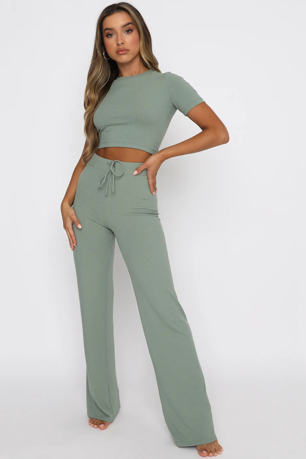 Renna Round Neck Short Sleeve Top and Pants Set