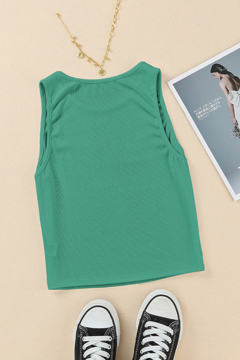 Ruby Ribbed Round Neck Cropped Tank