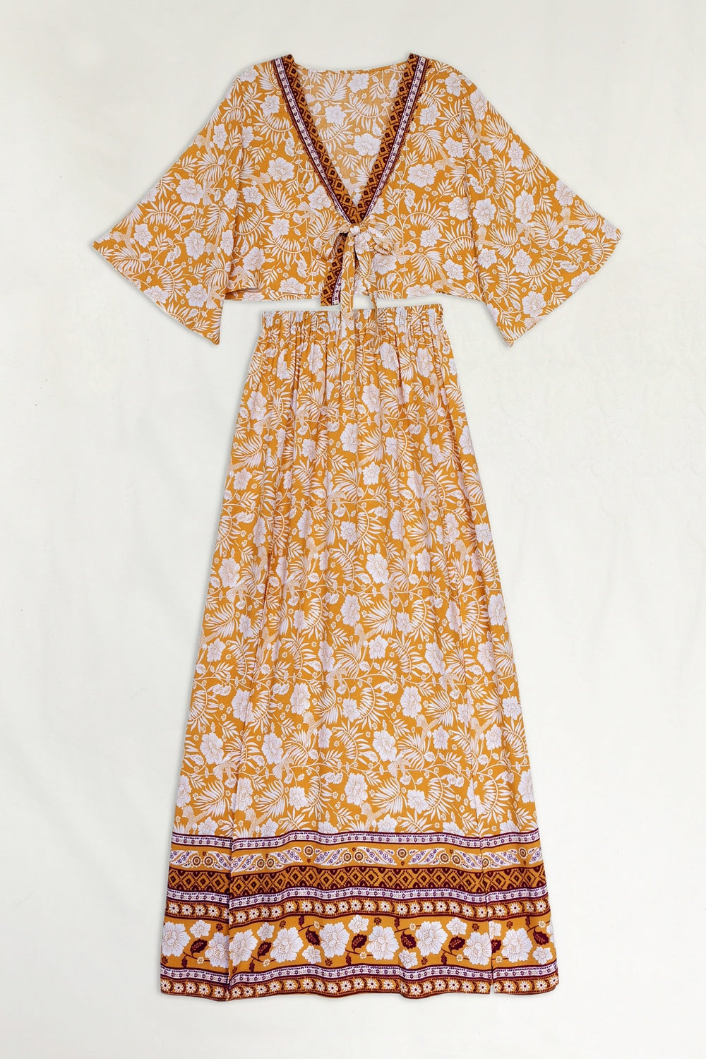 Aquiline Printed Half Sleeve Top and Slit Skirt Set