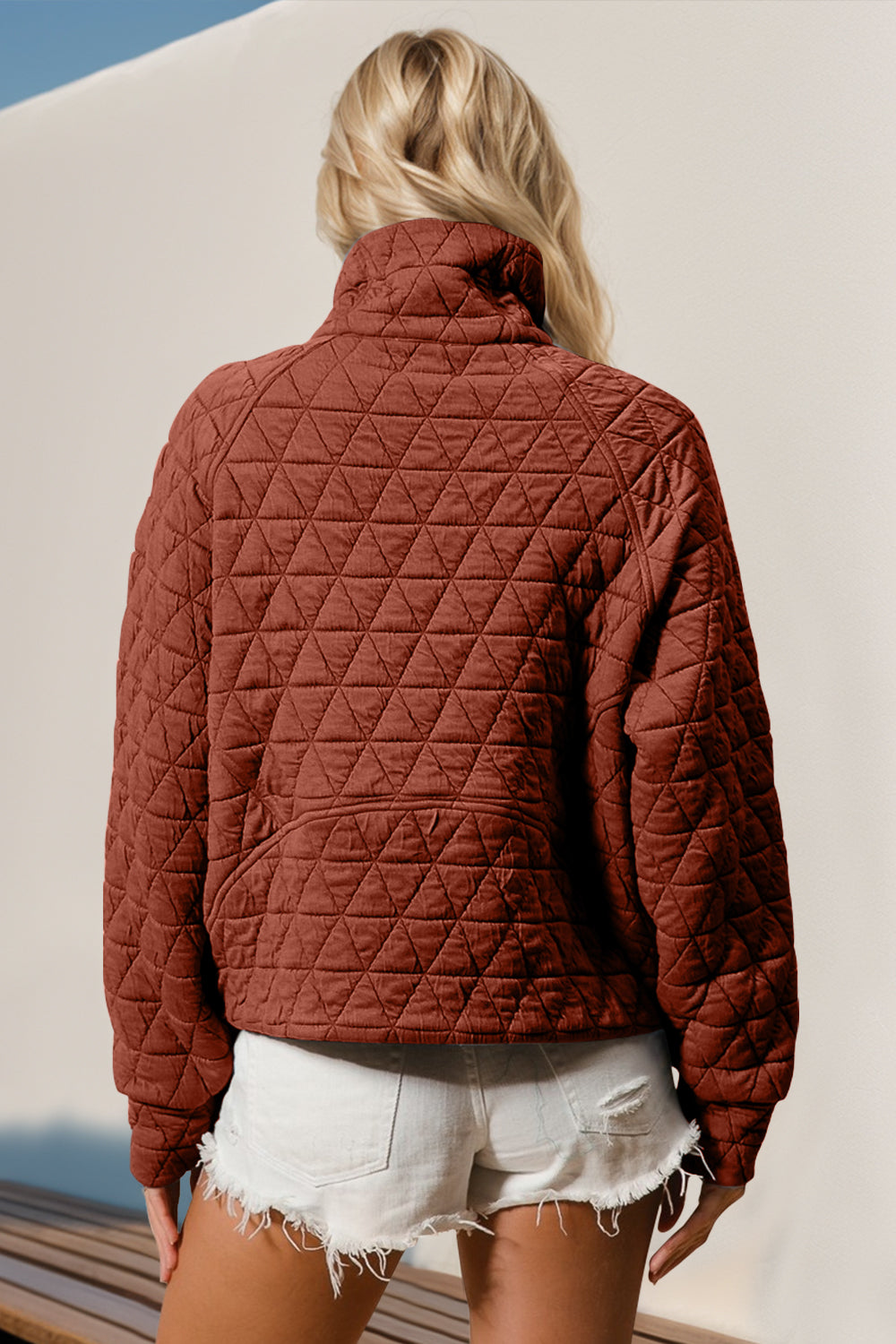 Quinn Double Take Half Zip Long Sleeve Quilted Sweatshirt with Pocket
