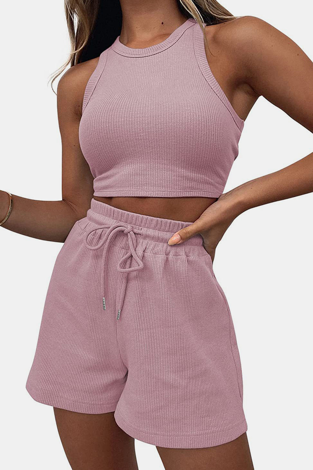 Malta Round Neck Top and Drawstring Shorts Set