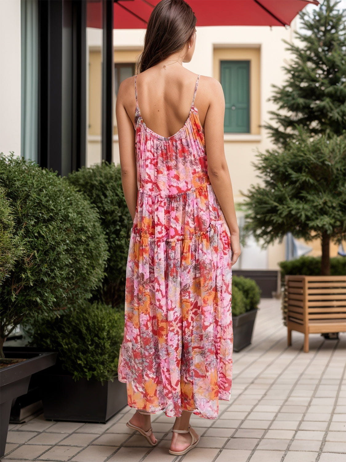 Dahlia Tiered Printed V-Neck Sleeveless Dress