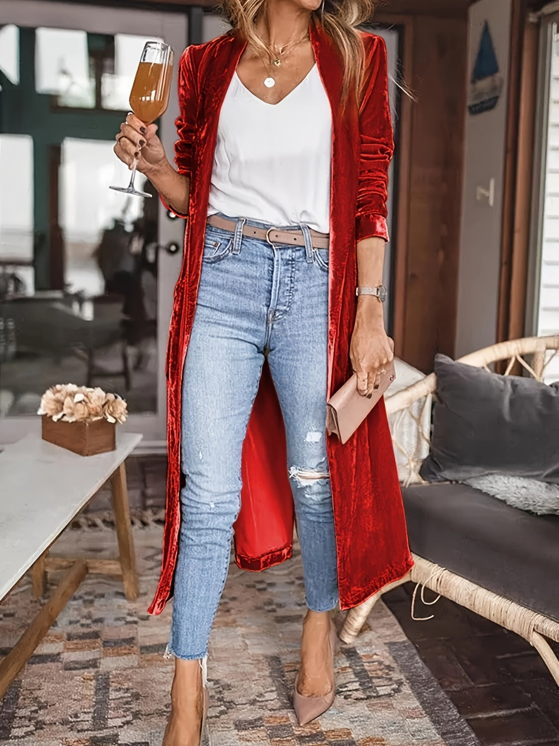 Polly Open Front Long Sleeve Coat