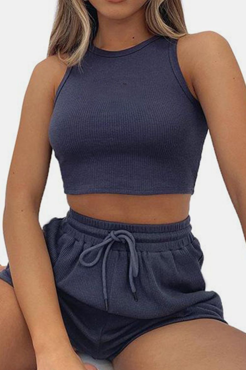 Malta Round Neck Top and Drawstring Shorts Set