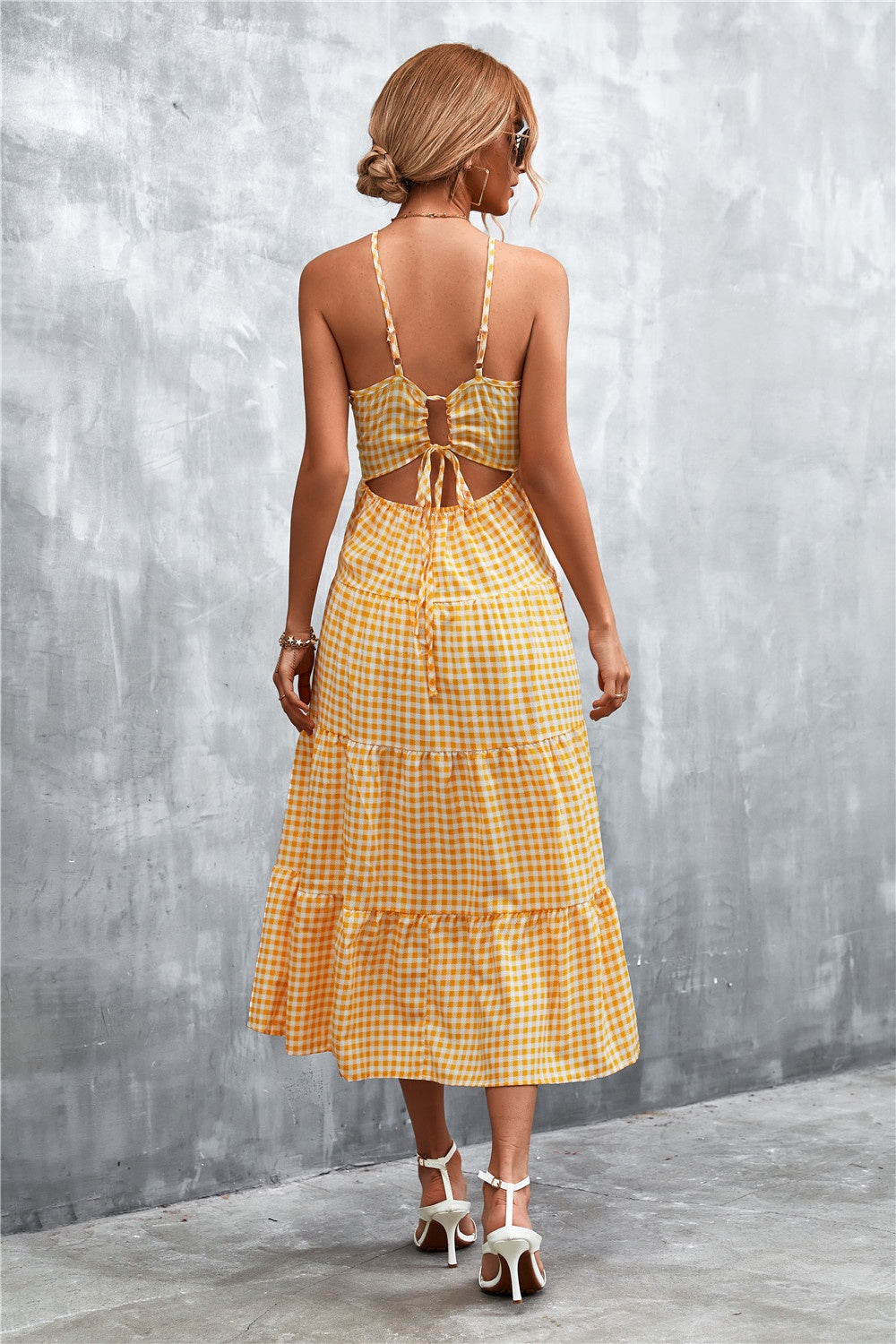 Not Just Any Picnic Plaid Square Neck Midi Cami Dress