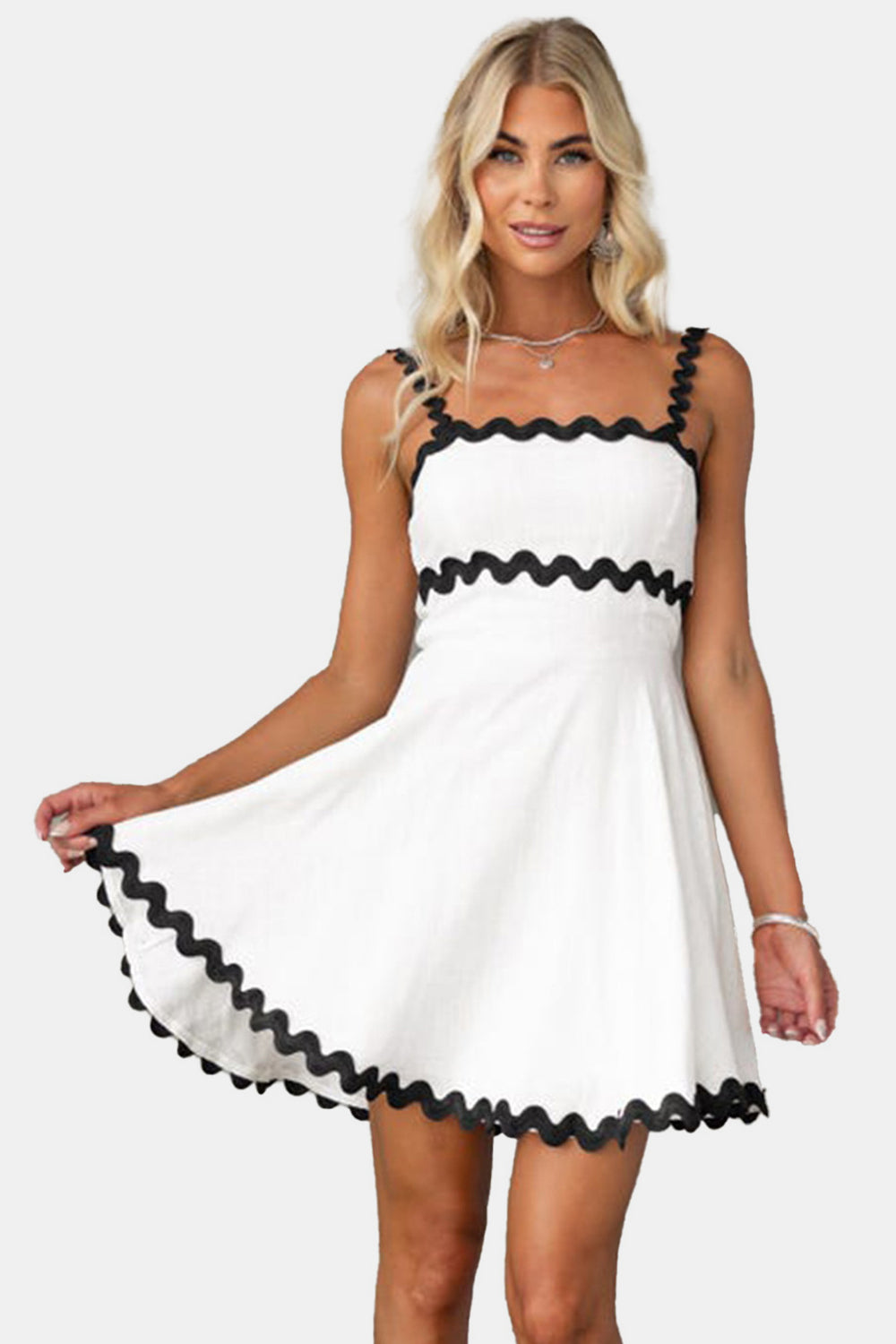 Calafia Contrast Trim Square Neck Mini Dress