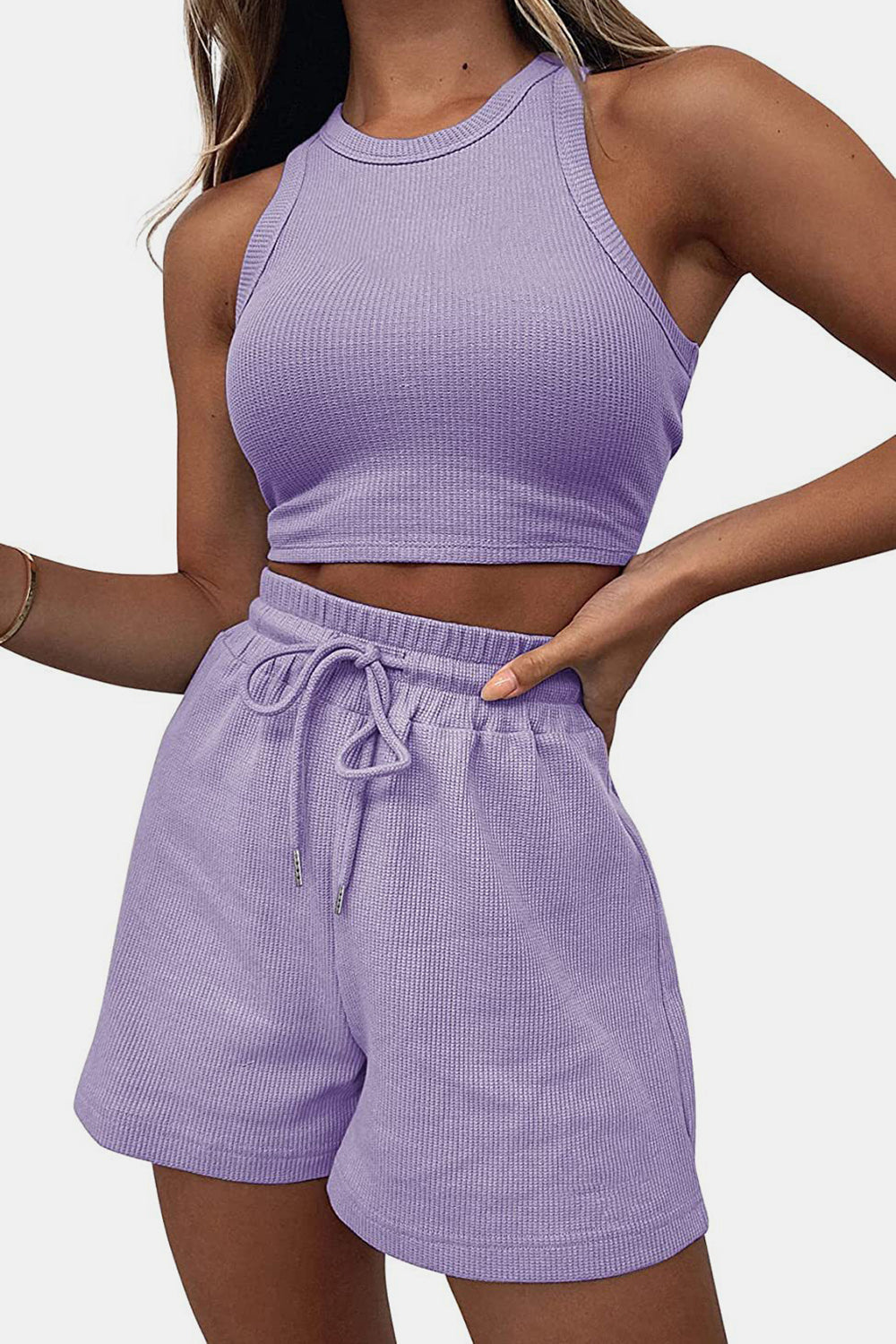 Malta Round Neck Top and Drawstring Shorts Set