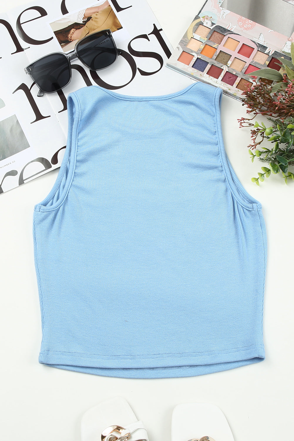 Ruby Ribbed Round Neck Cropped Tank