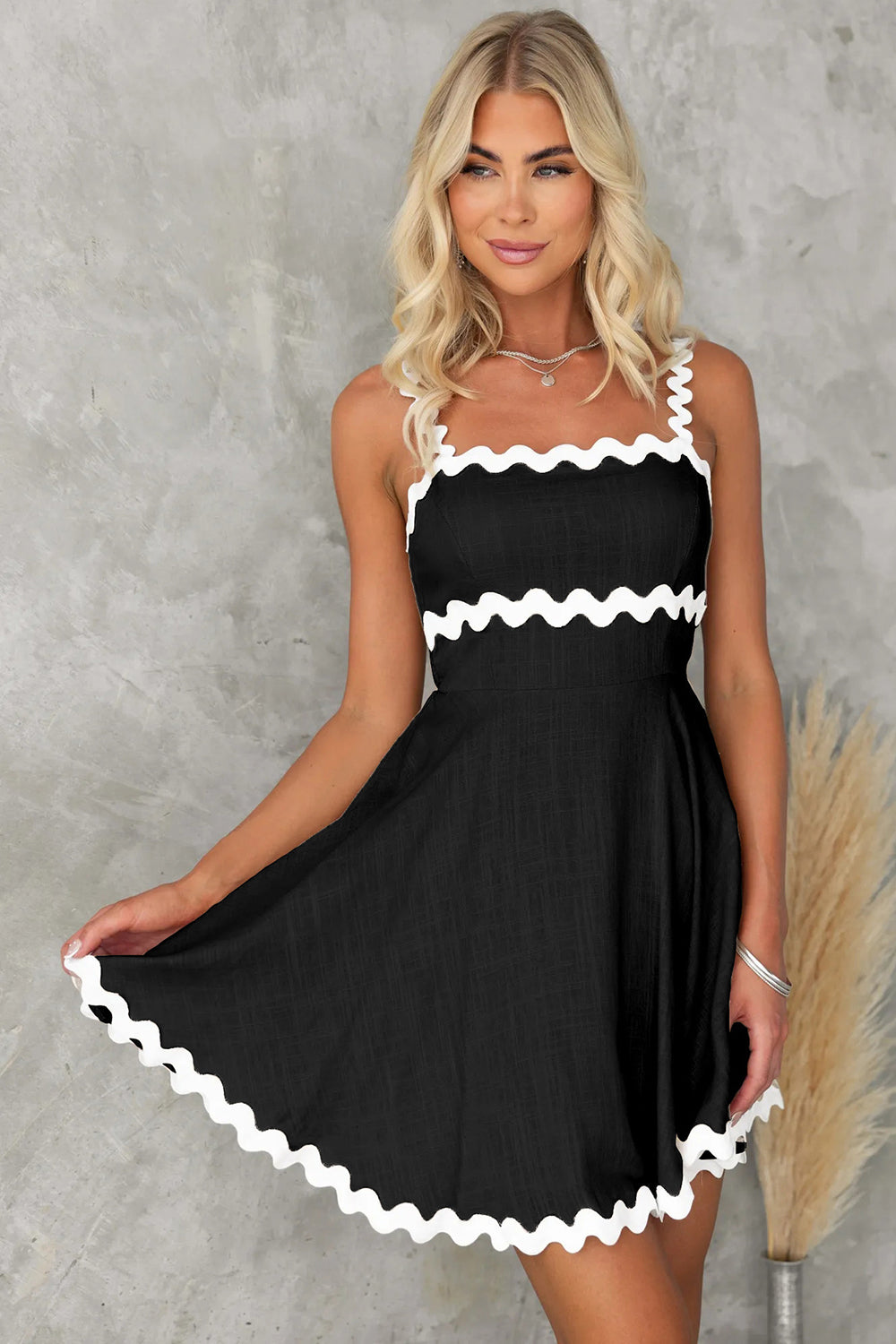 Calafia Contrast Trim Square Neck Mini Dress