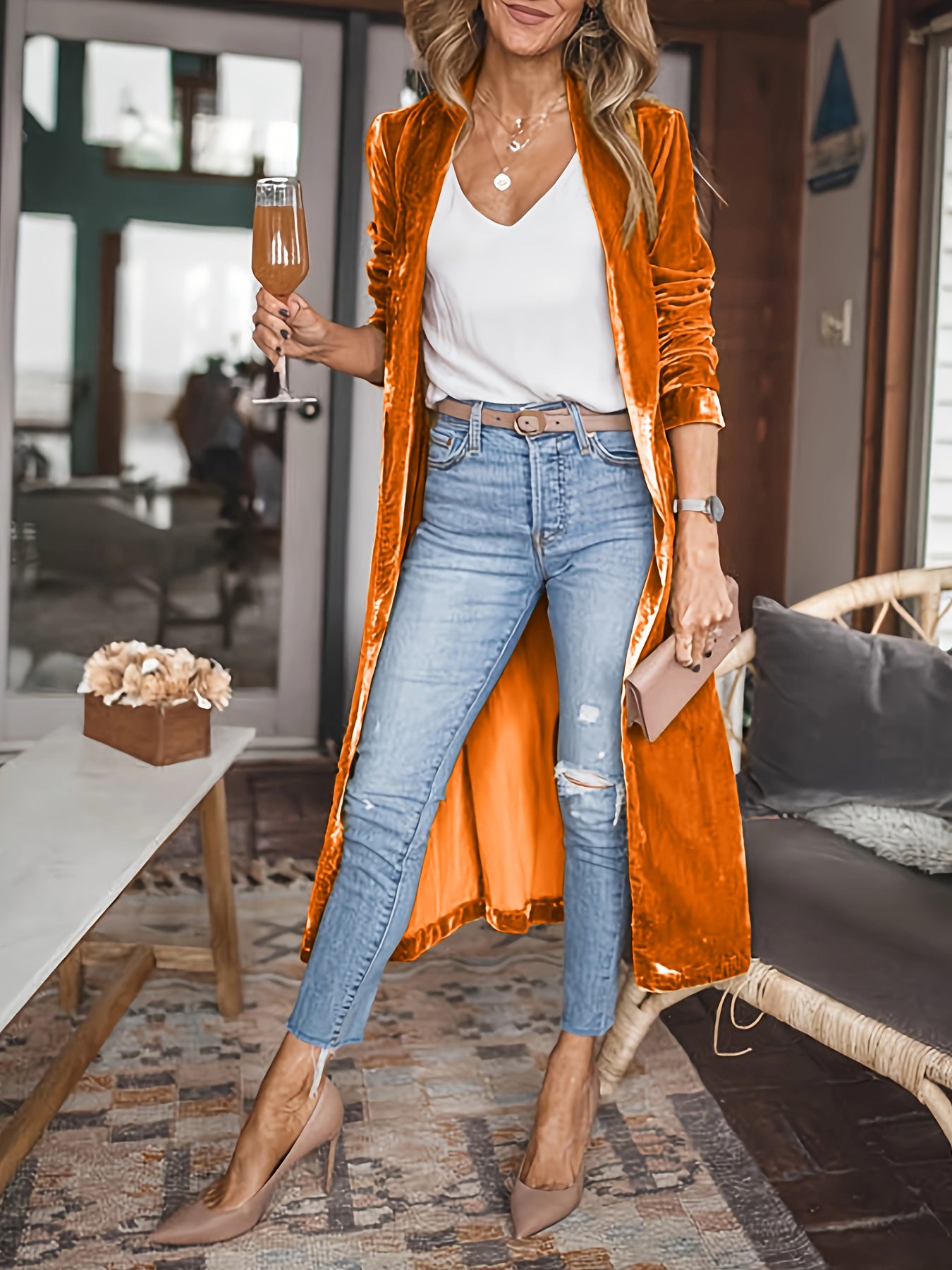 Polly Open Front Long Sleeve Coat