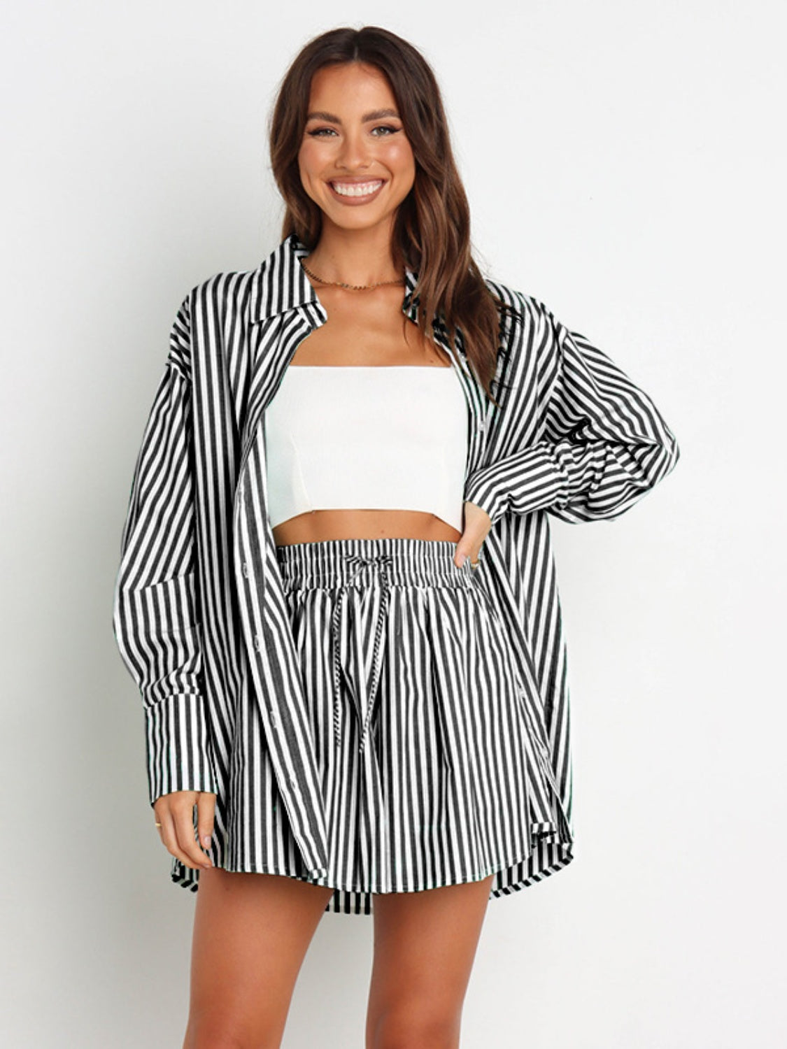 Sterling Striped Dropped Shoulder Shirt and Shorts Set