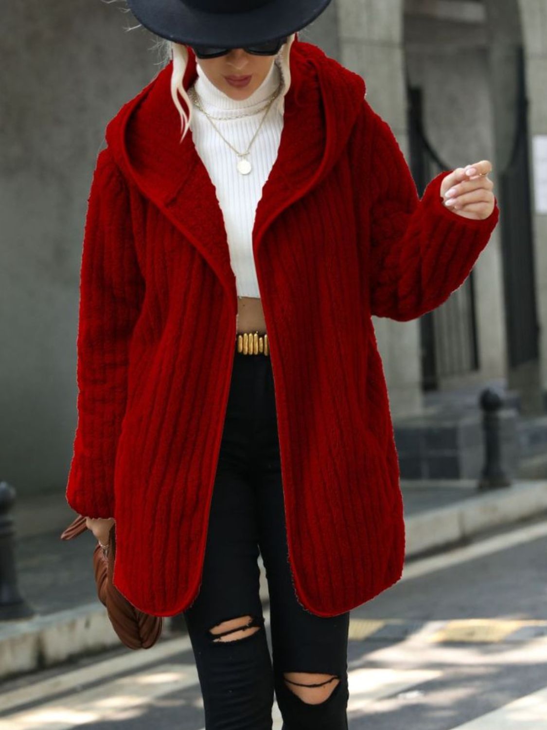 Corduroy Tracks ⛷️ Open Front Ribbed Hooded Coat