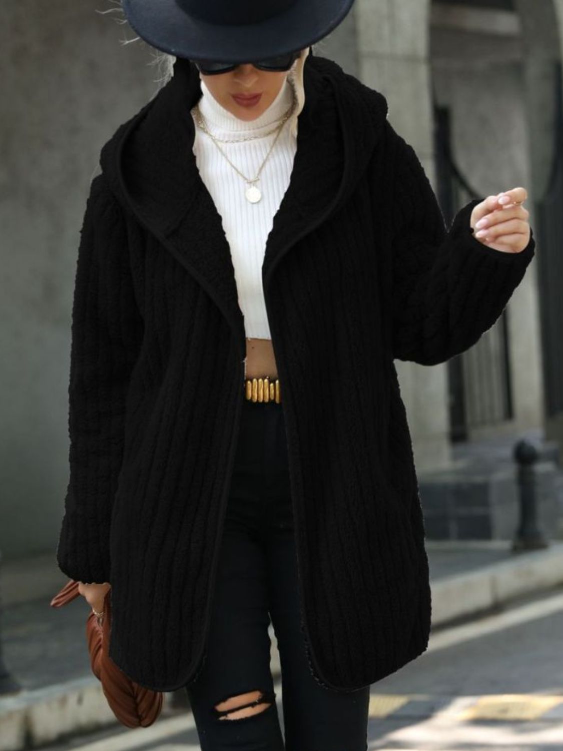 Corduroy Tracks ⛷️ Open Front Ribbed Hooded Coat