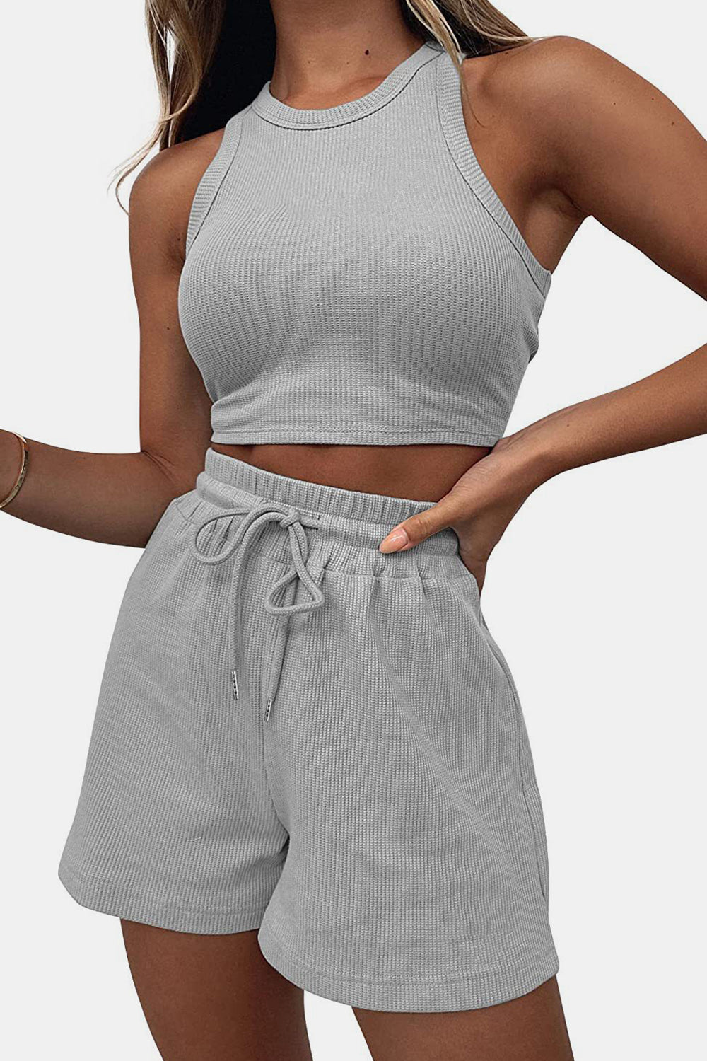 Malta Round Neck Top and Drawstring Shorts Set