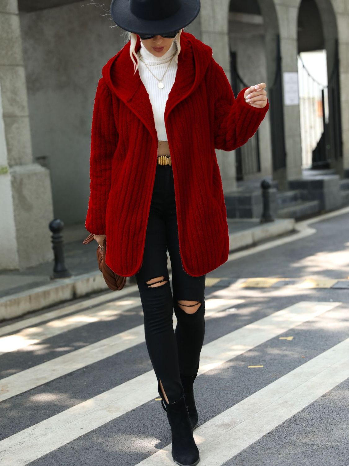 Corduroy Tracks ⛷️ Open Front Ribbed Hooded Coat