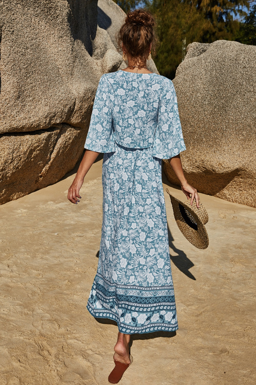Aquiline Printed Half Sleeve Top and Slit Skirt Set