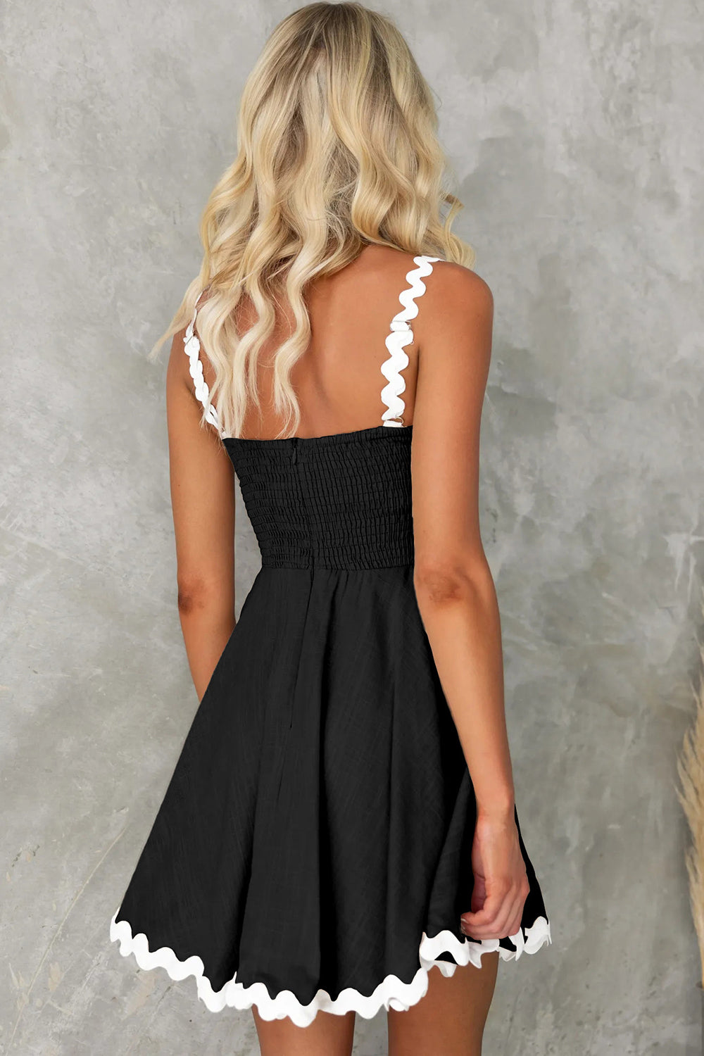 Calafia Contrast Trim Square Neck Mini Dress