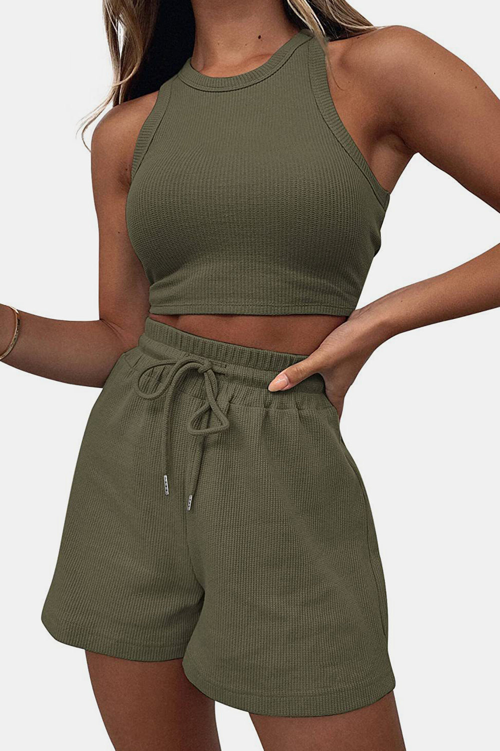 Malta Round Neck Top and Drawstring Shorts Set