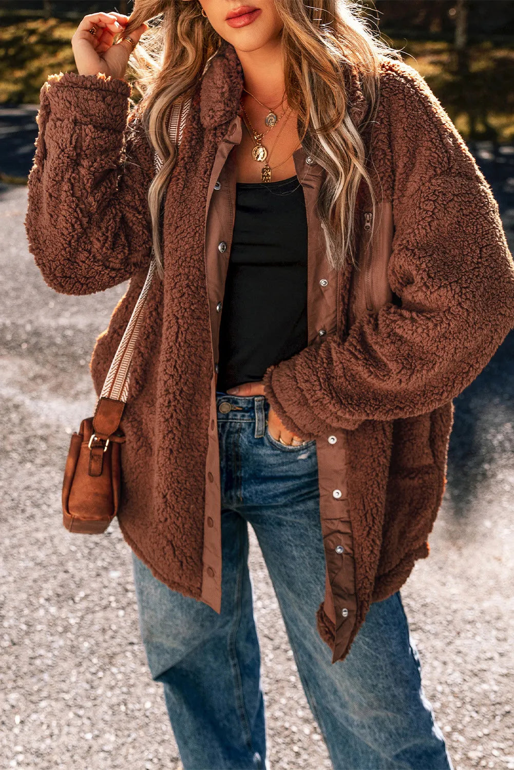 Pheobe Fuzzy Snap Down Dropped Shoulder Jacket