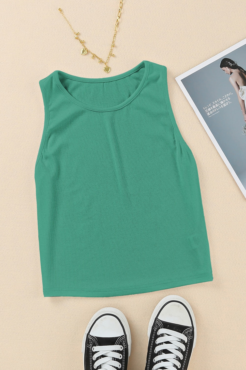 Ruby Ribbed Round Neck Cropped Tank