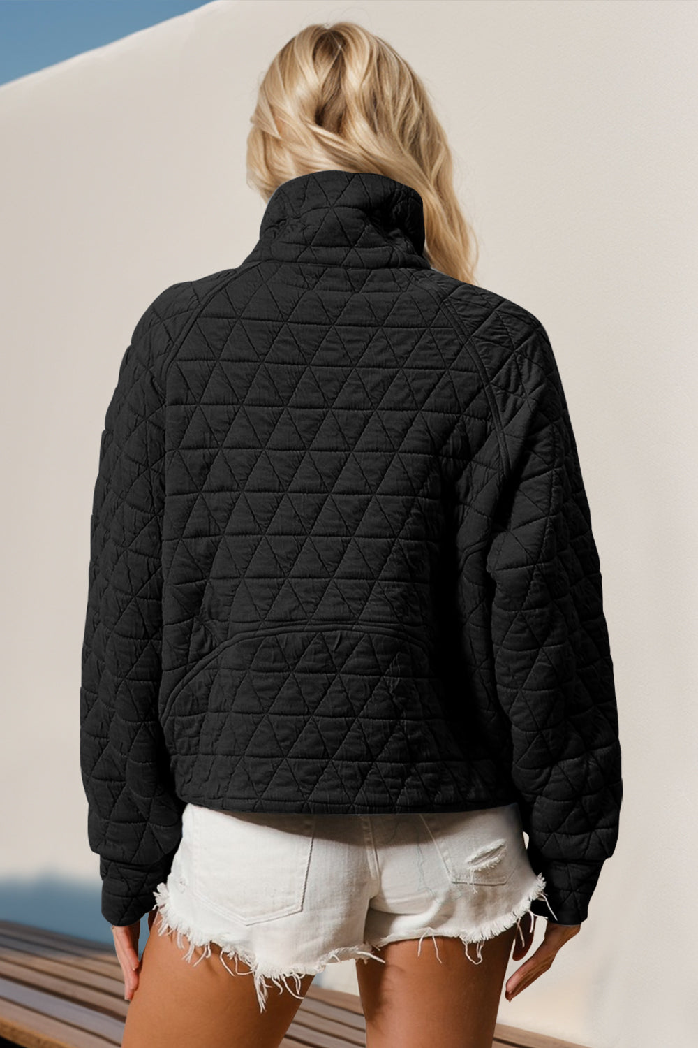 Quinn Double Take Half Zip Long Sleeve Quilted Sweatshirt with Pocket