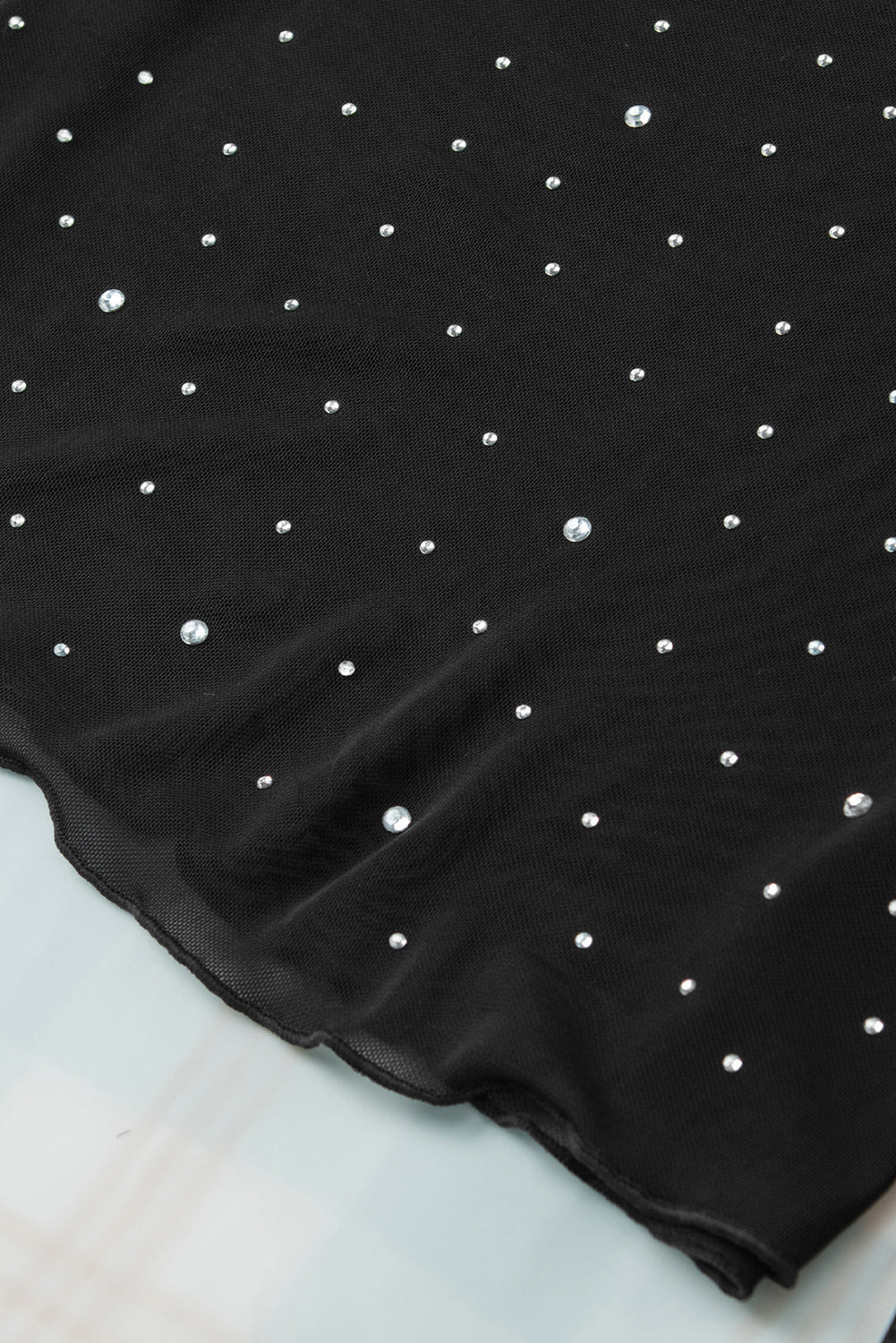 Rockabilly Rhinestone Round Neck Long Sleeve Blouse