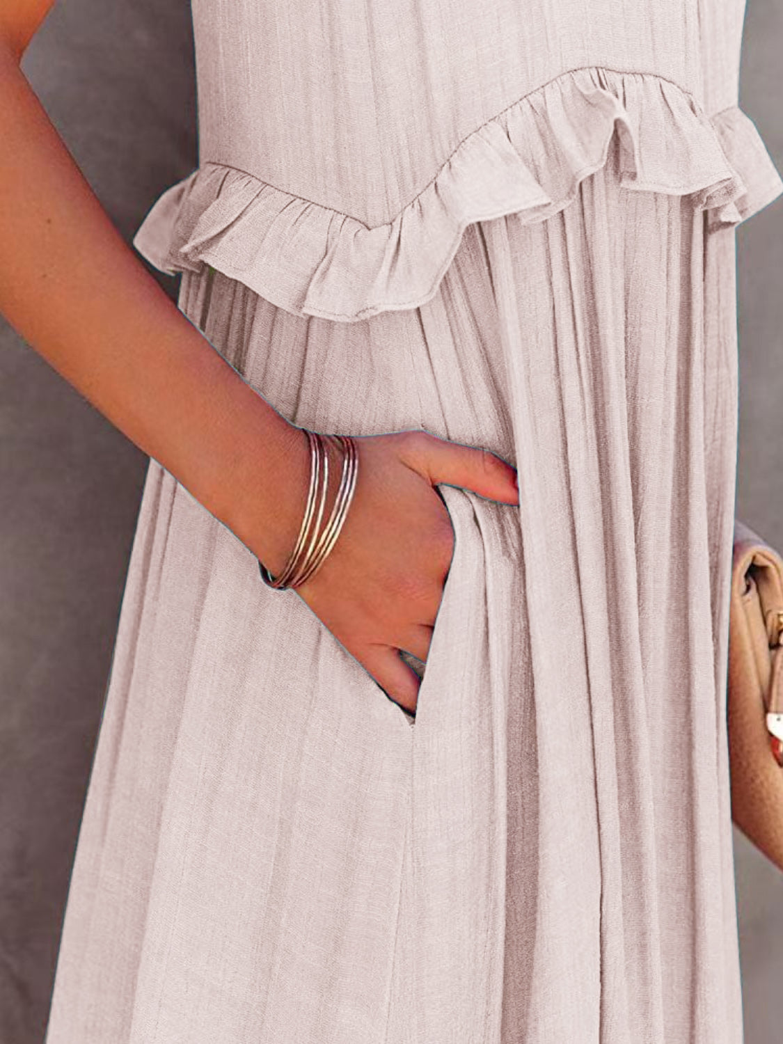 Abby Ruffled Sleeveless Tiered Maxi Dress with Pockets