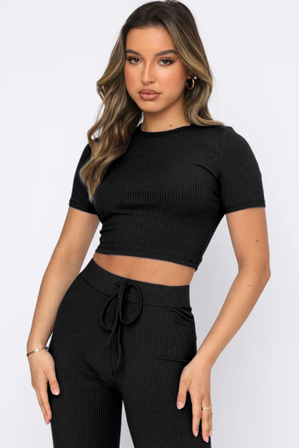 Renna Round Neck Short Sleeve Top and Pants Set
