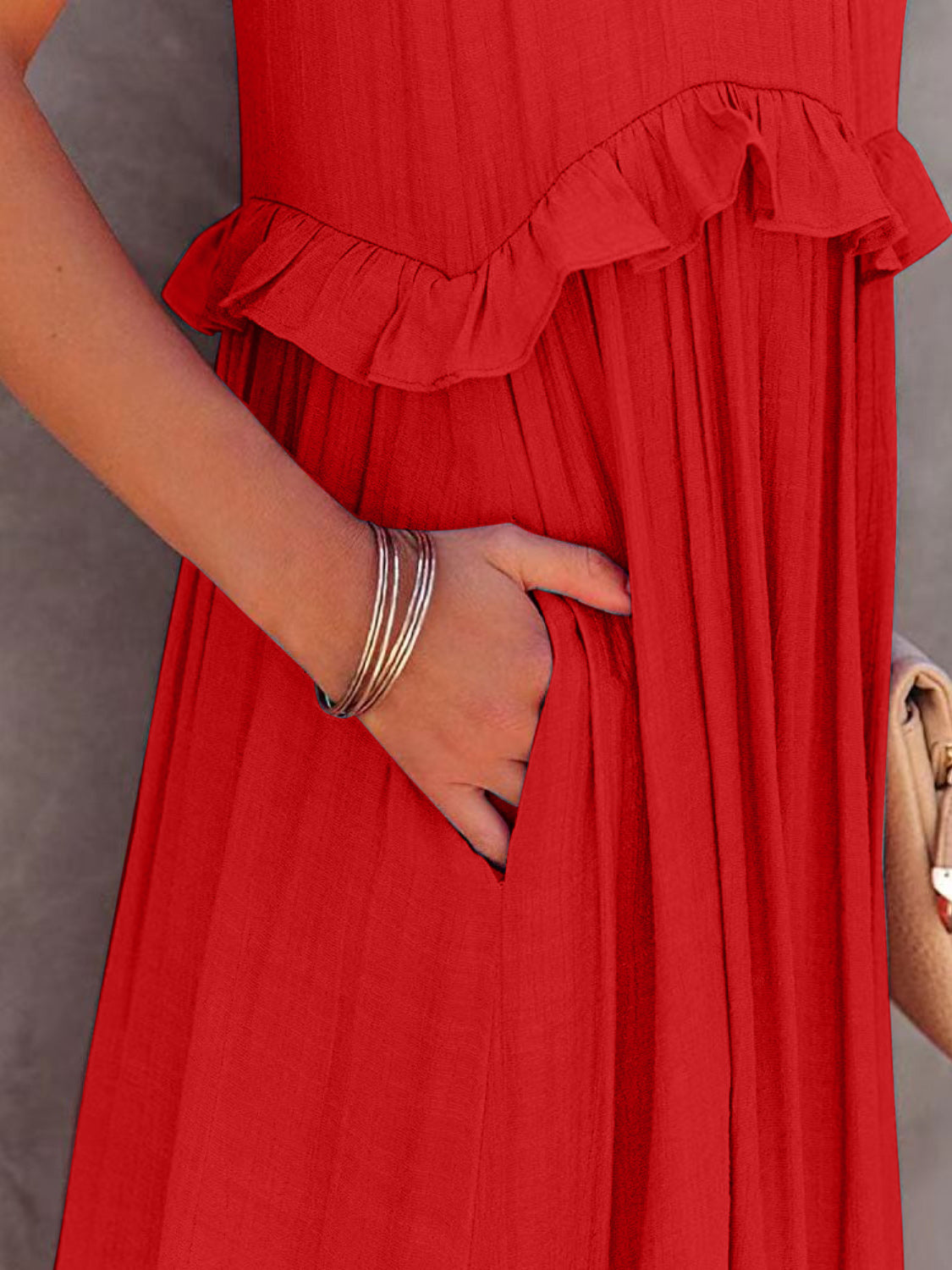 Abby Ruffled Sleeveless Tiered Maxi Dress with Pockets