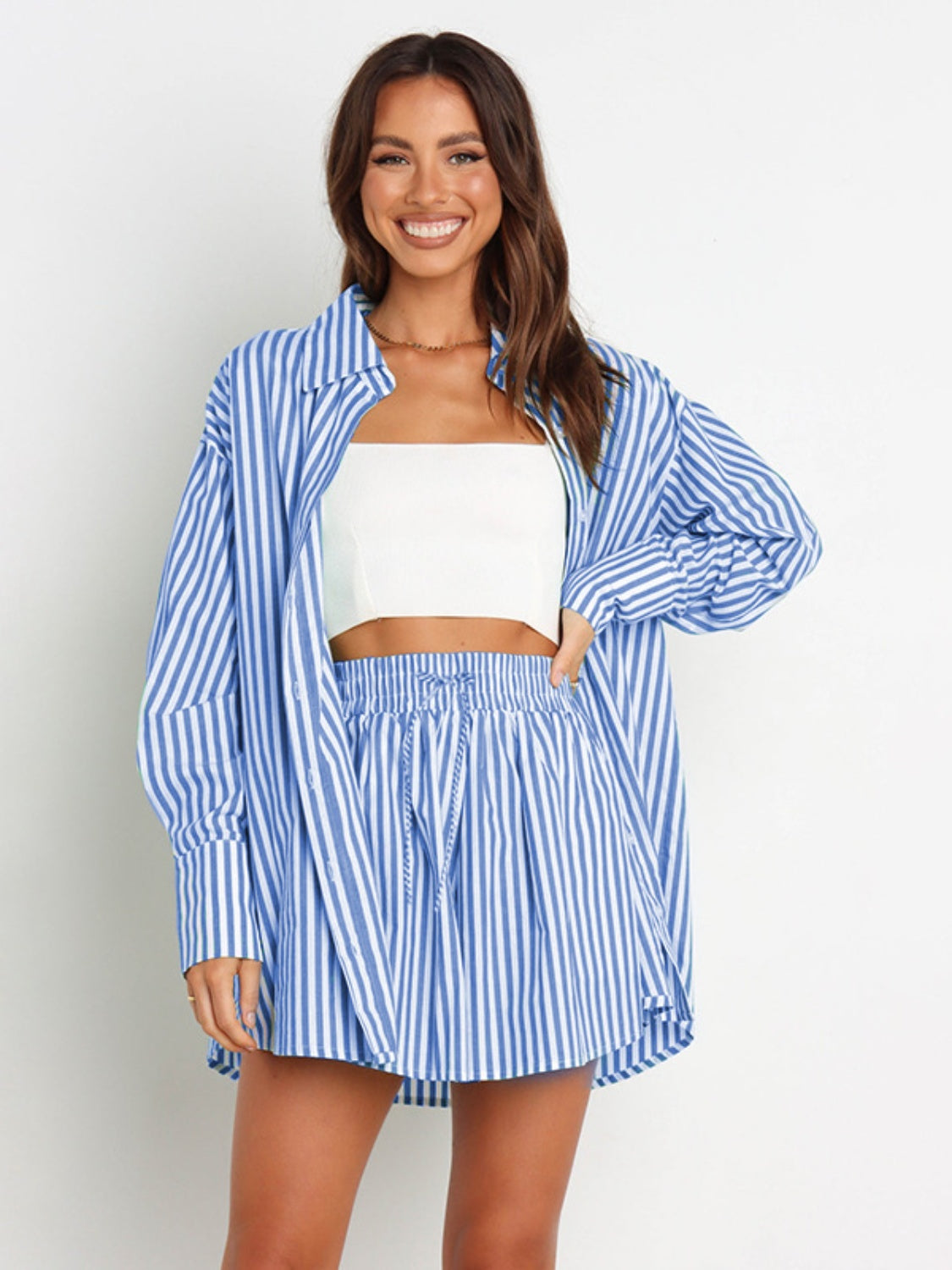 Sterling Striped Dropped Shoulder Shirt and Shorts Set