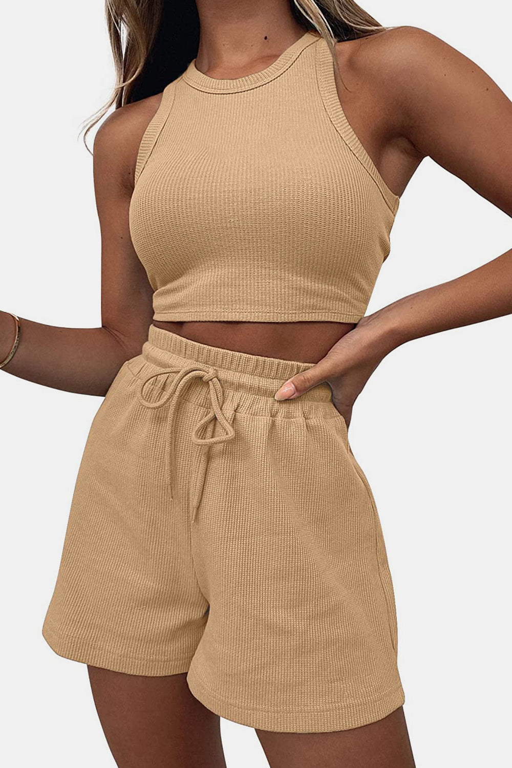 Malta Round Neck Top and Drawstring Shorts Set