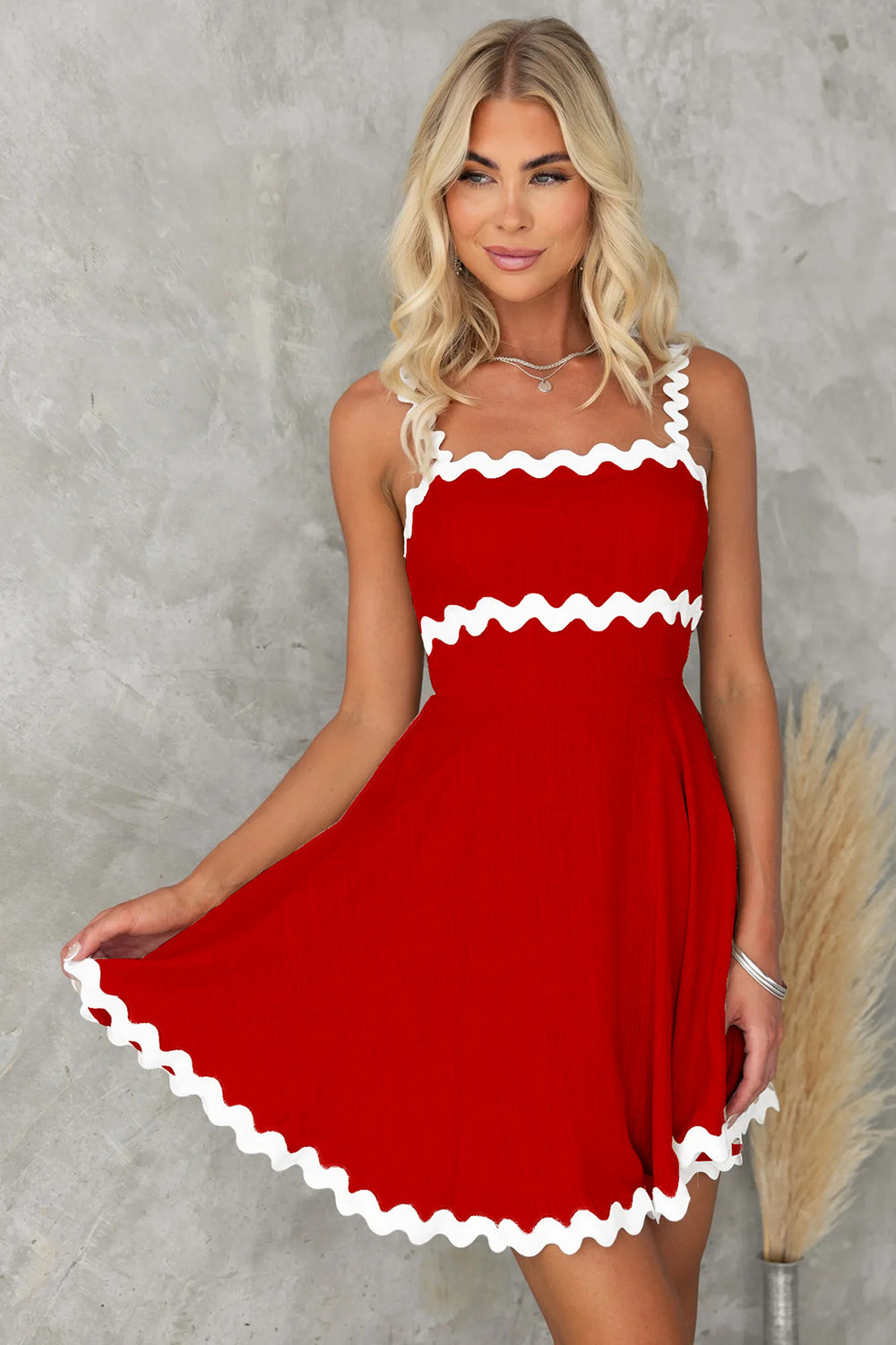 Calafia Contrast Trim Square Neck Mini Dress
