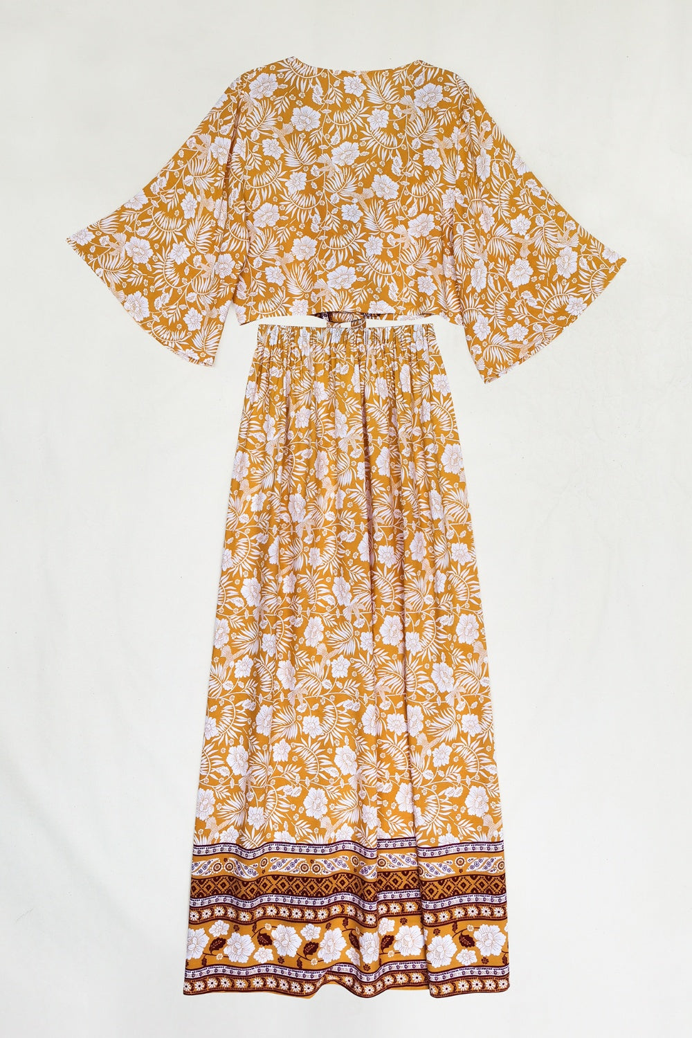 Aquiline Printed Half Sleeve Top and Slit Skirt Set