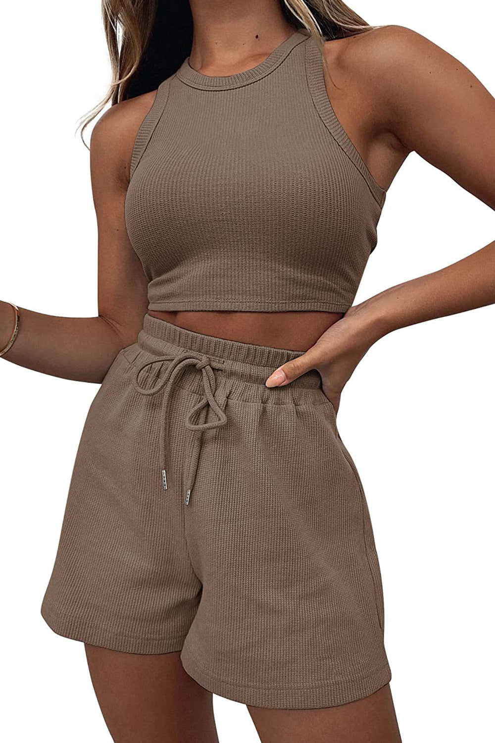 Malta Round Neck Top and Drawstring Shorts Set
