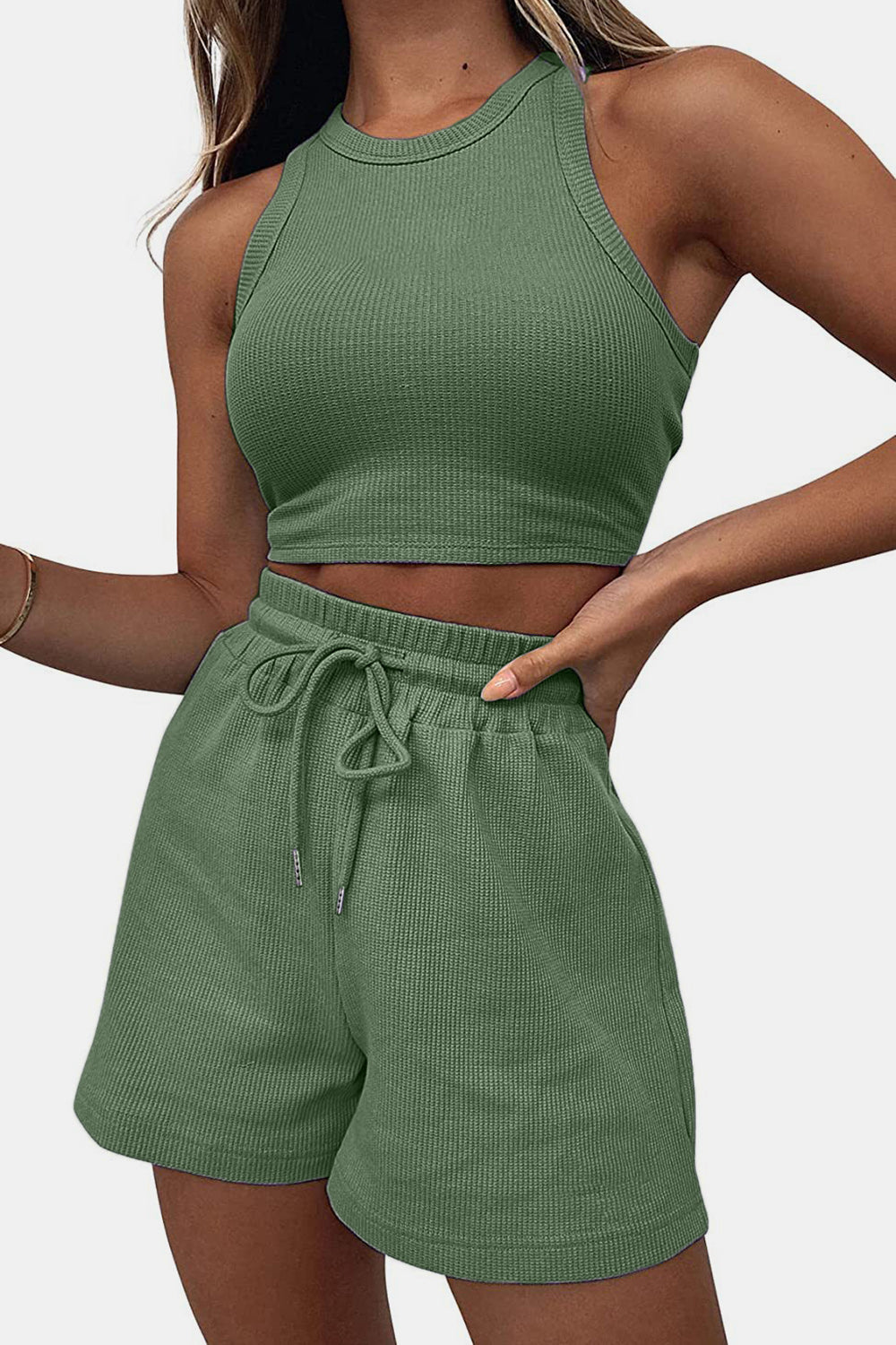 Malta Round Neck Top and Drawstring Shorts Set