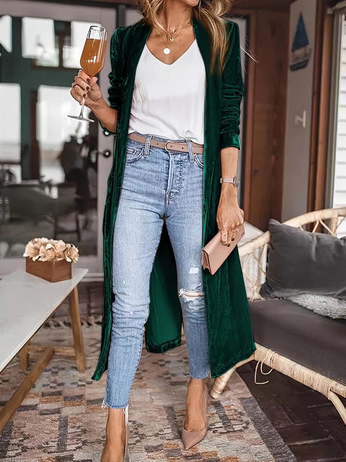 Polly Open Front Long Sleeve Coat