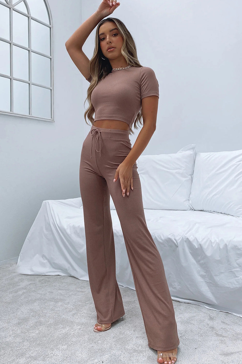 Renna Round Neck Short Sleeve Top and Pants Set