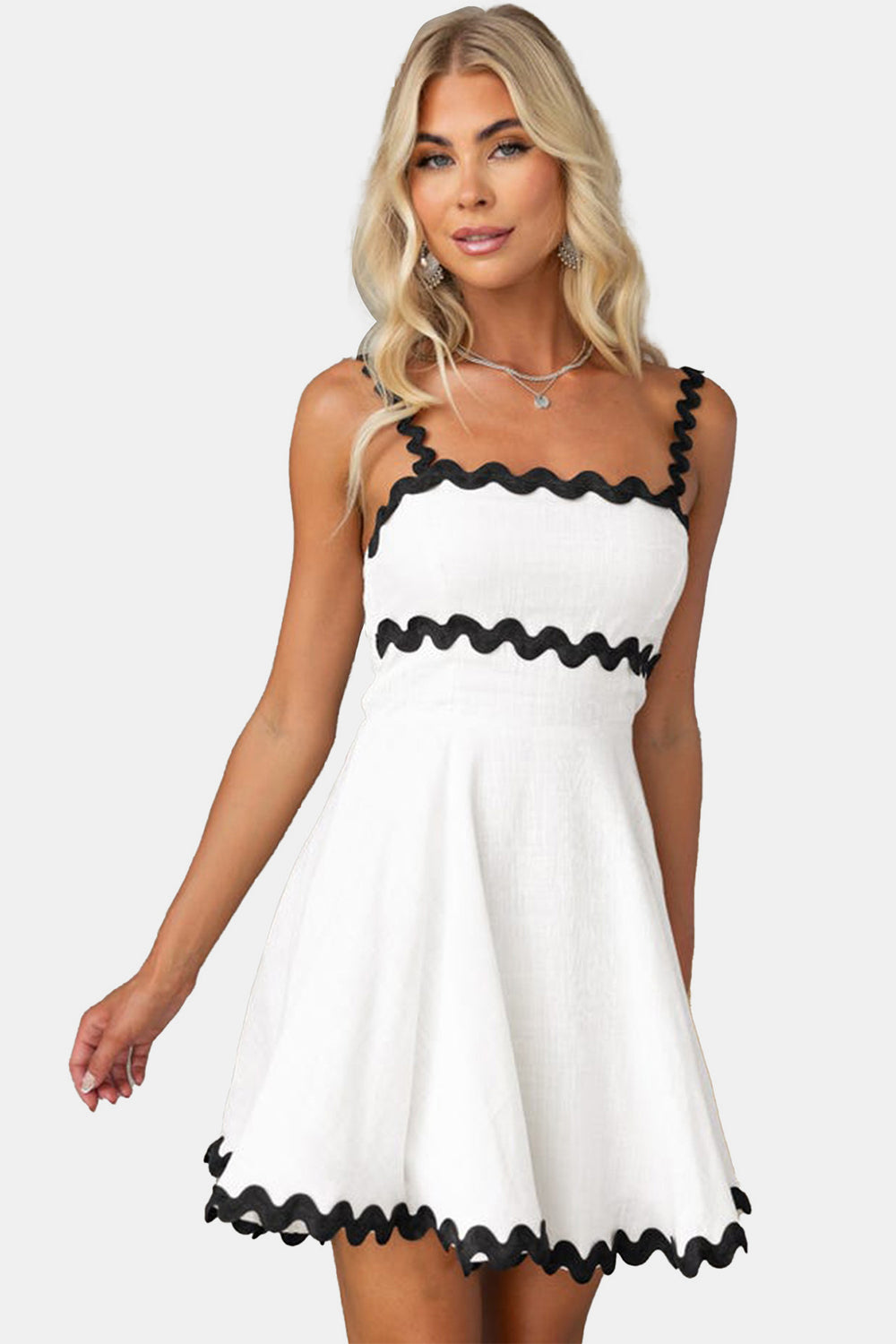 Calafia Contrast Trim Square Neck Mini Dress