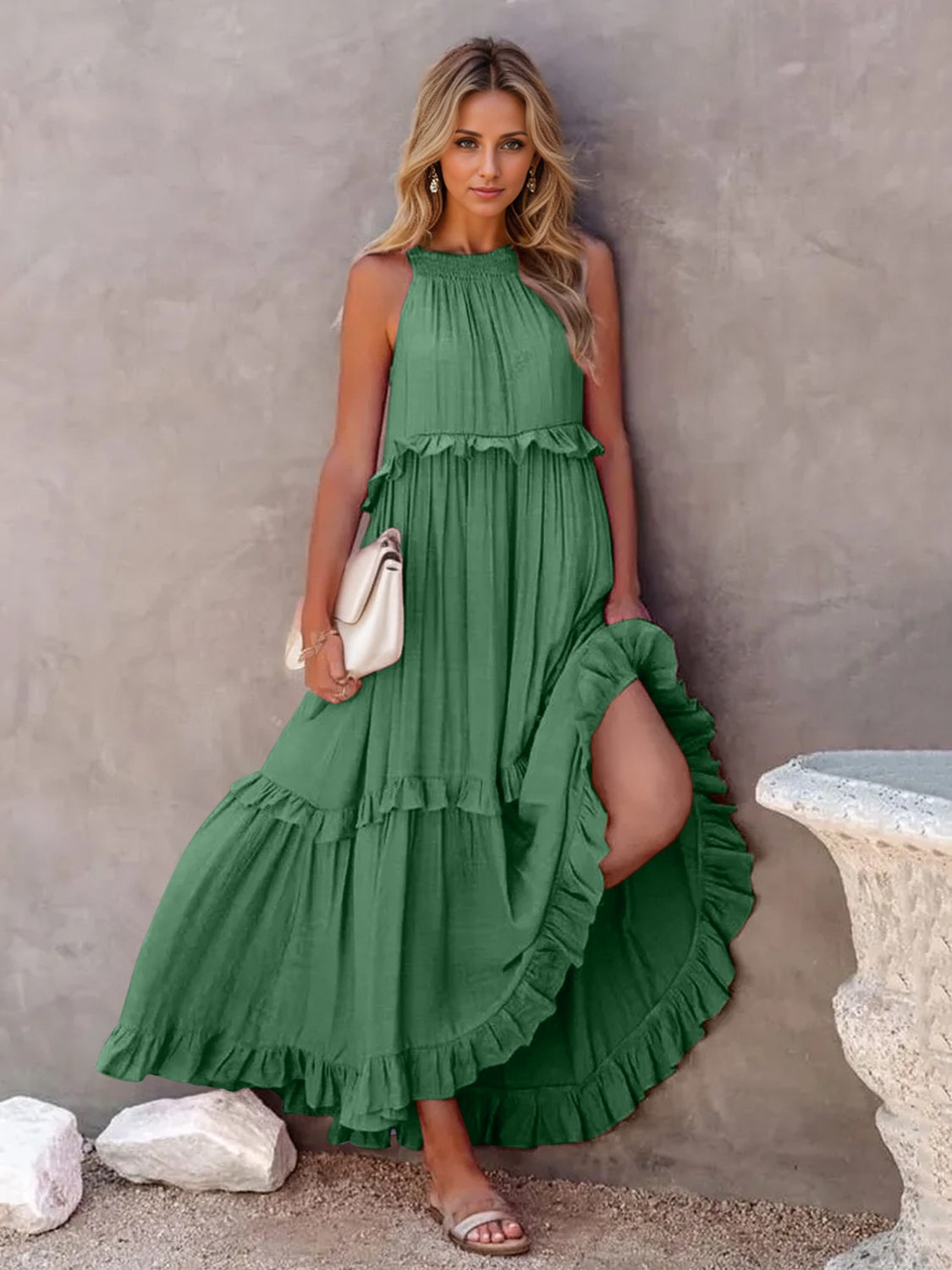 Abby Ruffled Sleeveless Tiered Maxi Dress with Pockets