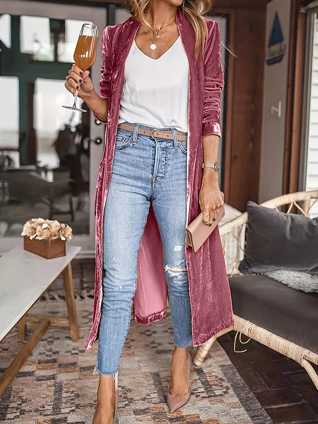 Polly Open Front Long Sleeve Coat