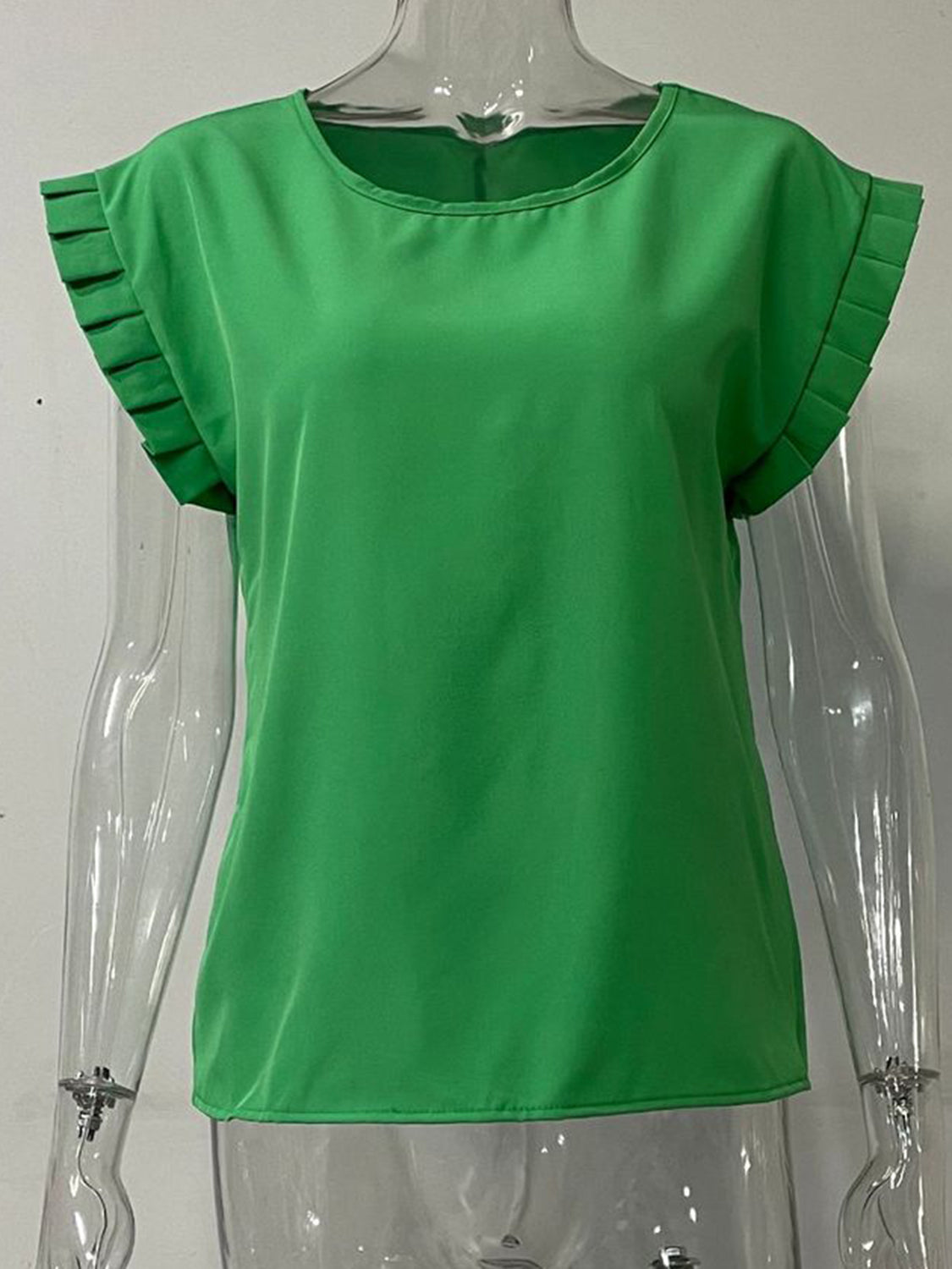 Ready or Not Ruffled Round Neck Cap Sleeve Blouse