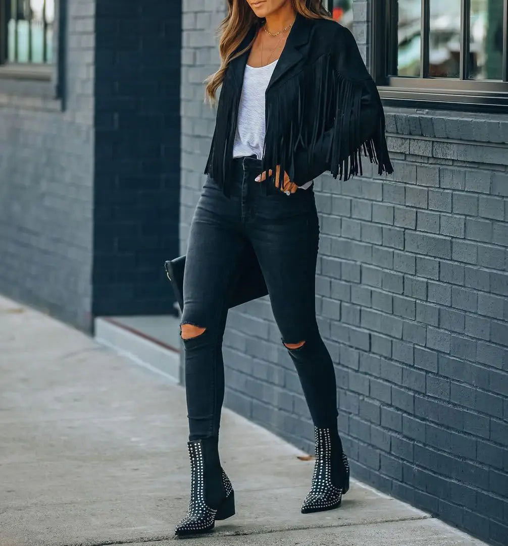 Yipee Aye Yo Fringe Moto Jacket
