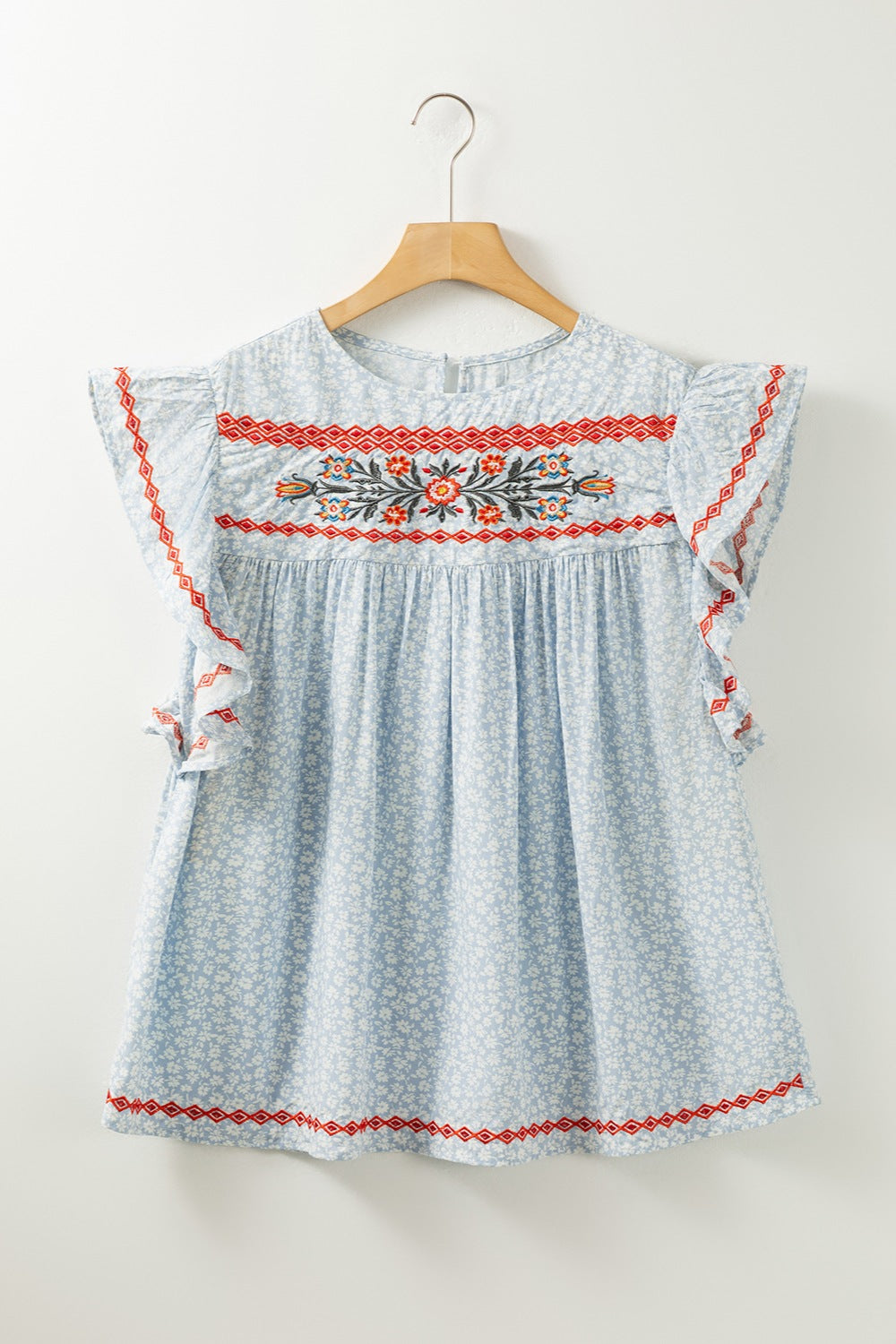 Margarita Embroidered Round Neck Cap Sleeve Blouse