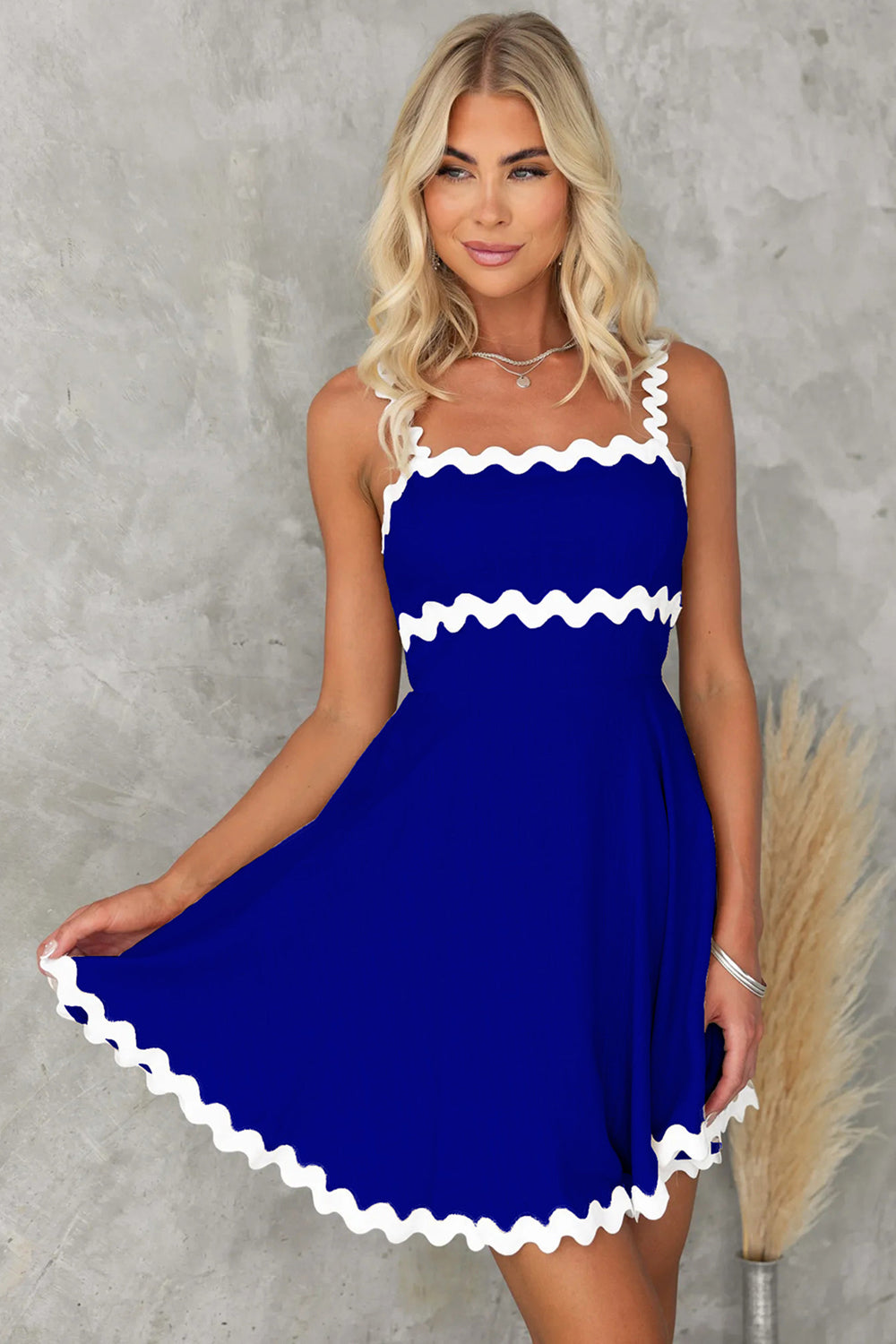 Calafia Contrast Trim Square Neck Mini Dress