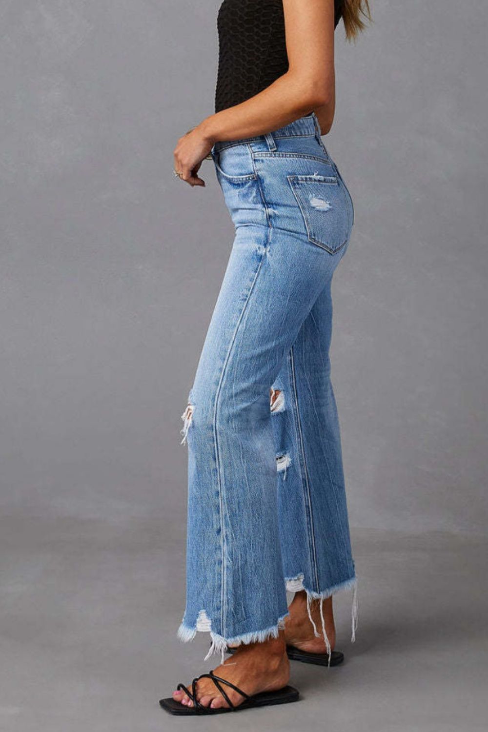 Darla Distressed Raw Hem Jeans with Pockets